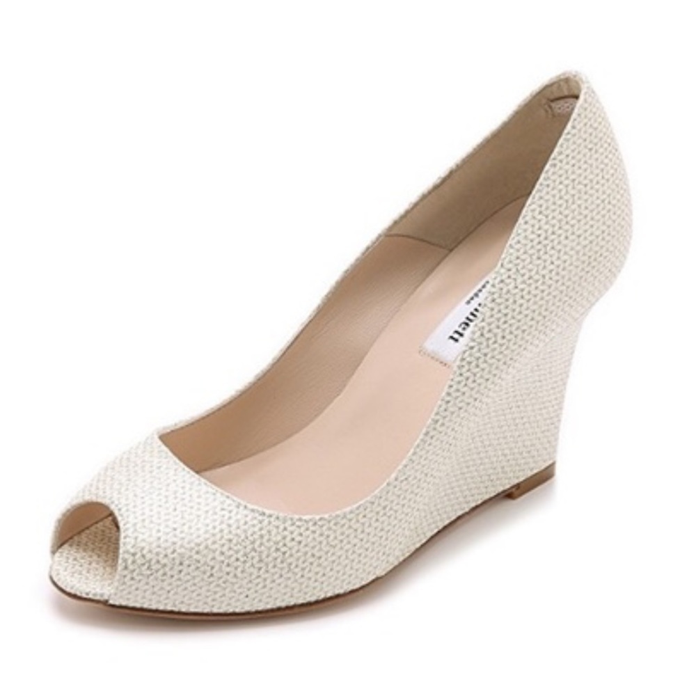 L.K. Bennett Erica Soft Gold high wedge, glitter knitted print size 37 - Picture 5 of 12